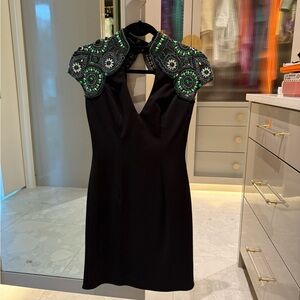 Sherri Hill Black Dress with Green Embellishments
